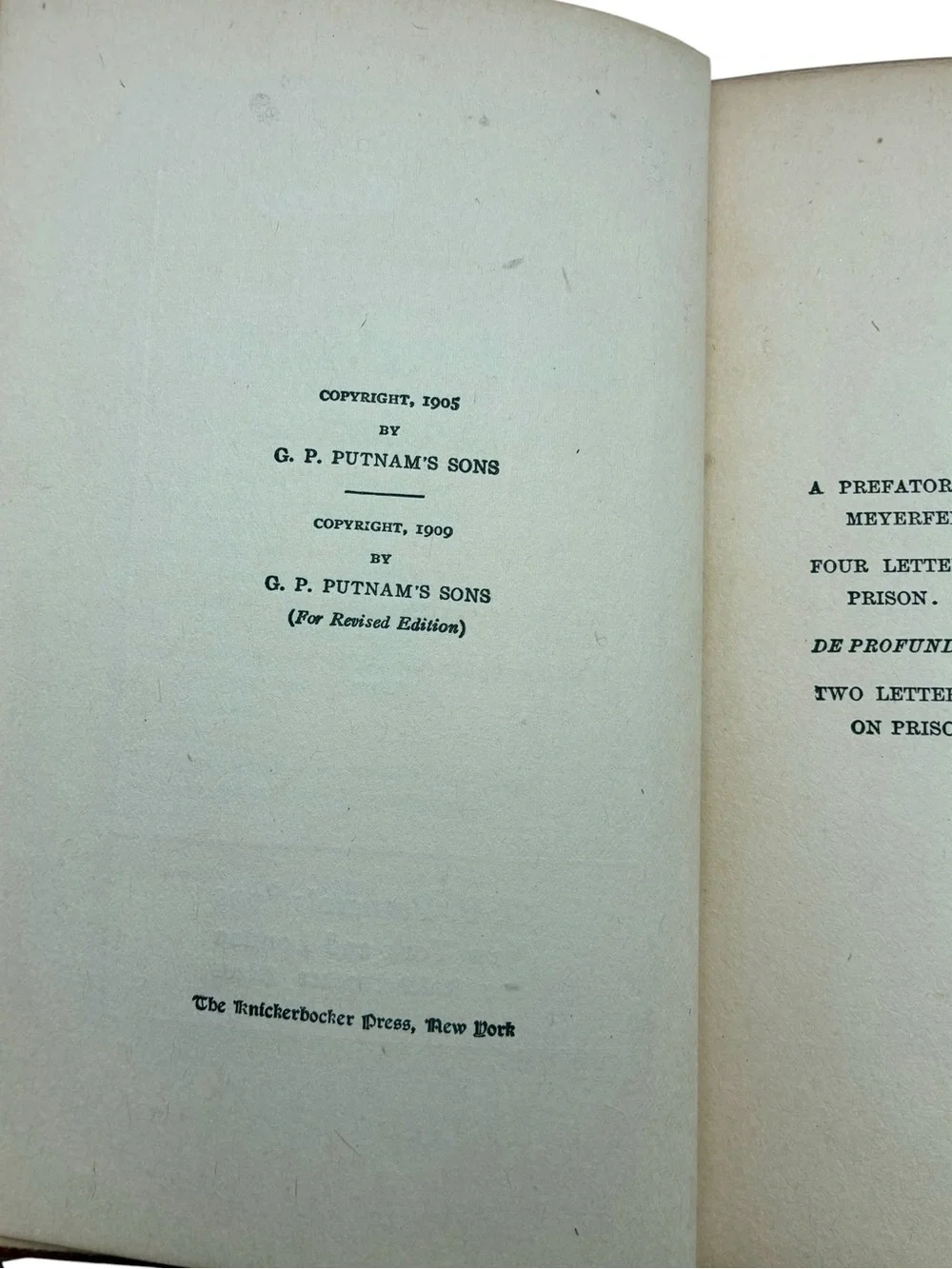 1909 De Profundis Oscar Wilde Ravenna Edition G.P. Putnam's Sons Antique Book